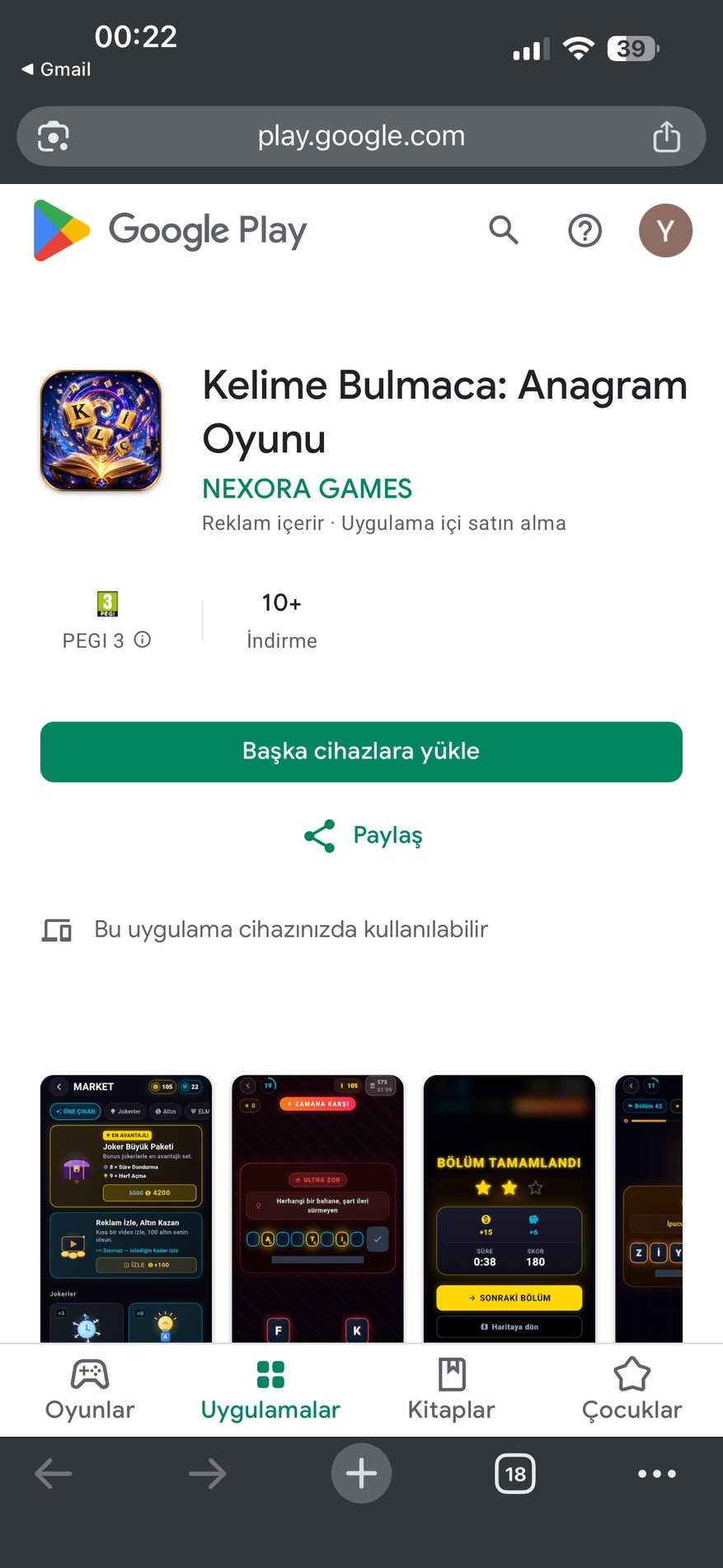 Kelime Bulmaca Google Play sayfası